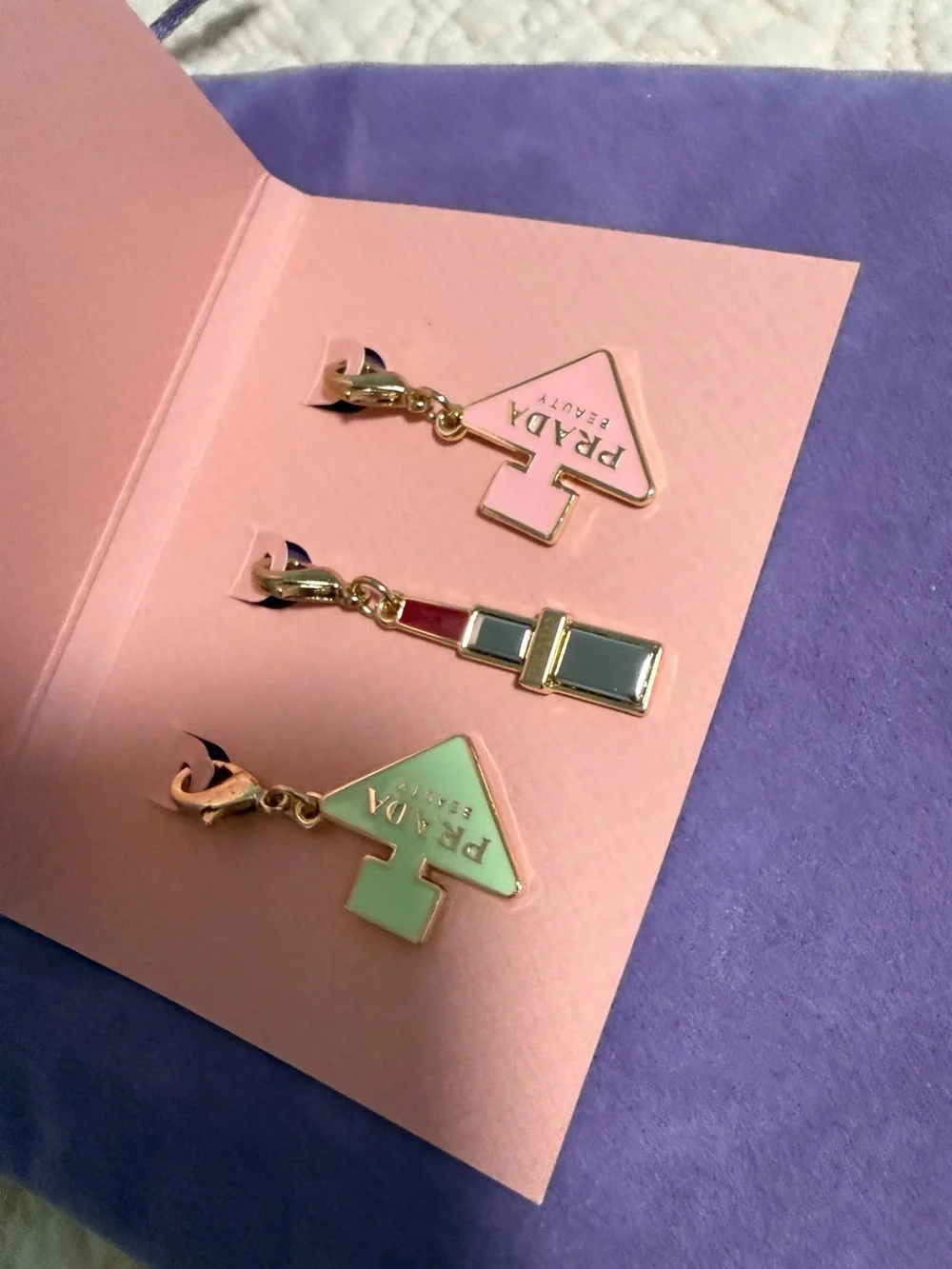 Prada Beauty Charm Set in Purple Velvet Pouch!